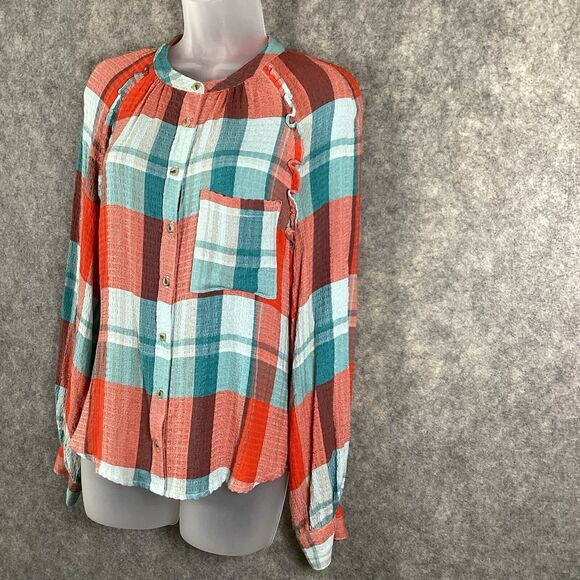 Anthropologie Pilcro Breezy Button Down Bohemian Plaid Buffalo Top Blouse Small - Picture 6 of 16